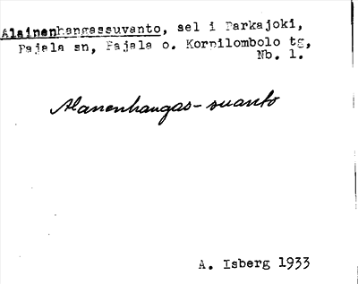Bild på arkivkortet för arkivposten Alainenhangassuvanto
