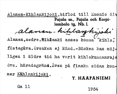 Bild på arkivkortet för arkivposten Alanen-Kihlankijoki