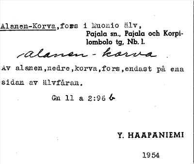 Bild på arkivkortet för arkivposten Alanen-Korva