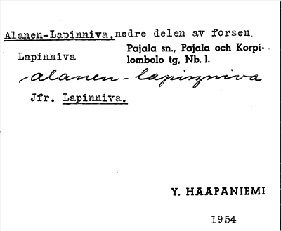 Bild på arkivkortet för arkivposten Alanen-Lapinniva