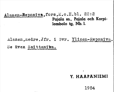 Bild på arkivkortet för arkivposten Alanen-Reponiva
