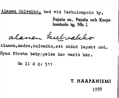 Bild på arkivkortet för arkivposten Alanen Kulvakko