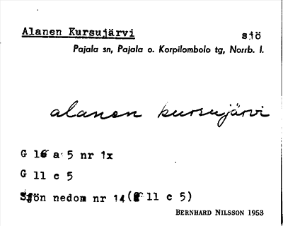 Bild på arkivkortet för arkivposten Alanen Kursujärvi