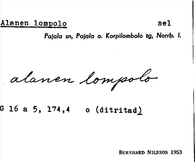 Bild på arkivkortet för arkivposten Alanen lompolo