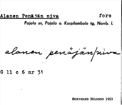 Bild på arkivkortet för arkivposten Alanen Penäjän niva