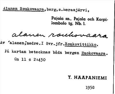 Bild på arkivkortet för arkivposten Alanen Roukovaara