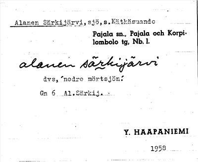 Bild på arkivkortet för arkivposten Alanen Särkijärvi