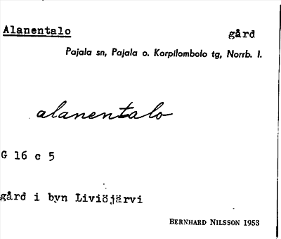 Bild på arkivkortet för arkivposten Alanentalo