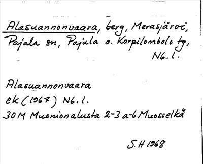 Bild på arkivkortet för arkivposten Alasuannonvaara