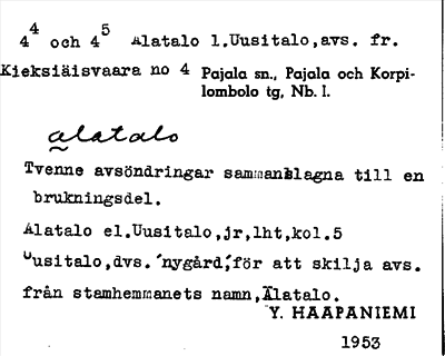 Bild på arkivkortet för arkivposten Alatalo, Uusitalo
