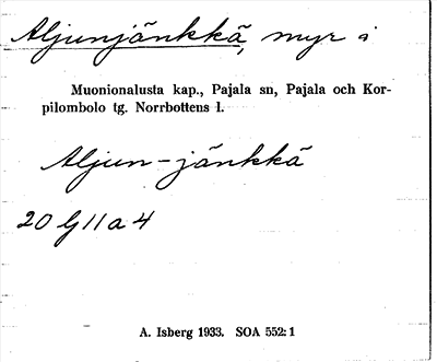 Bild på arkivkortet för arkivposten Aljunjänkkä