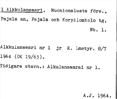 Bild på arkivkortet för arkivposten Alkkulansaari