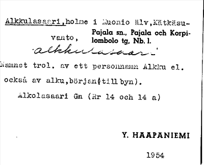 Bild på arkivkortet för arkivposten Alkkulasaari
