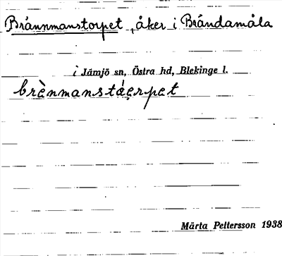 Bild på arkivkortet för arkivposten Brännmanstorpet