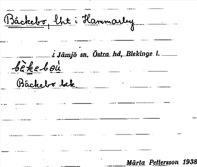 Bild på arkivkortet för arkivposten Bäckebo