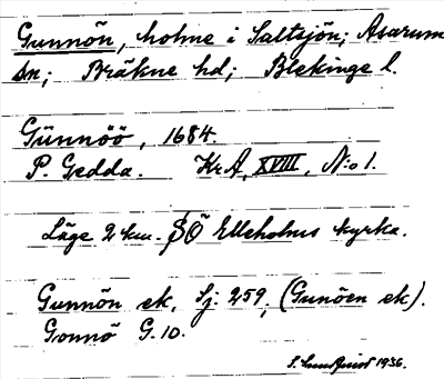 Bild på arkivkortet för arkivposten Gunnön