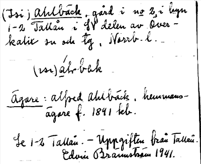Bild på arkivkortet för arkivposten Ahlbäck