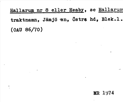 Bild på arkivkortet för arkivposten Hallarum eller Heaby