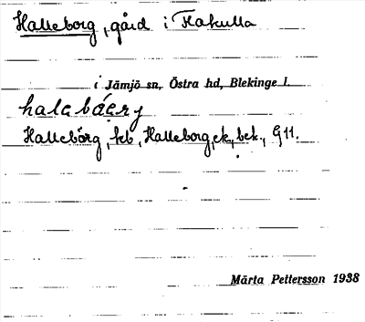 Bild på arkivkortet för arkivposten Halleborg