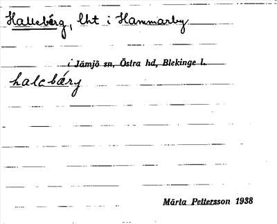 Bild på arkivkortet för arkivposten Hallebärg