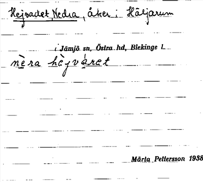 Bild på arkivkortet för arkivposten Hejvadet, Nedra