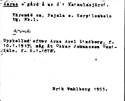 Bild på arkivkortet för arkivposten Aarne