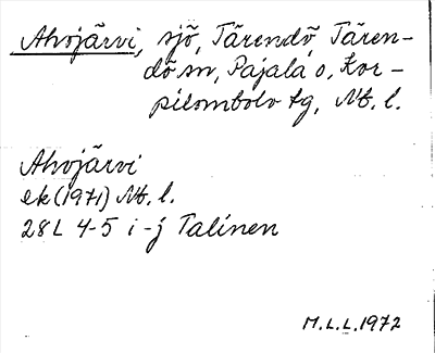 Bild på arkivkortet för arkivposten Ahojärvi