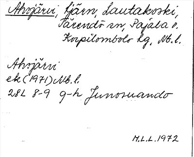 Bild på arkivkortet för arkivposten Ahojärvi