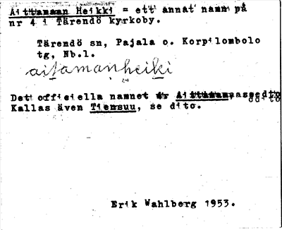 Bild på arkivkortet för arkivposten Aittamaan Heikki