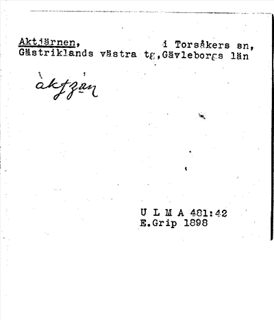Bild på arkivkortet för arkivposten Aktjärnen
