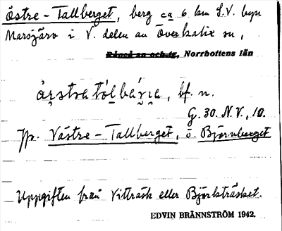 Bild på arkivkortet för arkivposten Östre-Tallberget