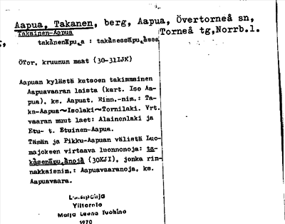 Bild på arkivkortet för arkivposten Aapua, Takanen