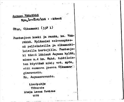 Bild på arkivkortet för arkivposten Aapuan Vääräkkä