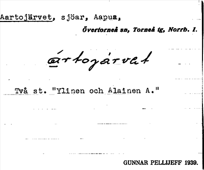 Bild på arkivkortet för arkivposten Aartojärvet