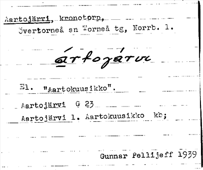 Bild på arkivkortet för arkivposten Aartojärvi