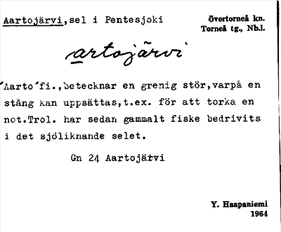Bild på arkivkortet för arkivposten Aartojärvi