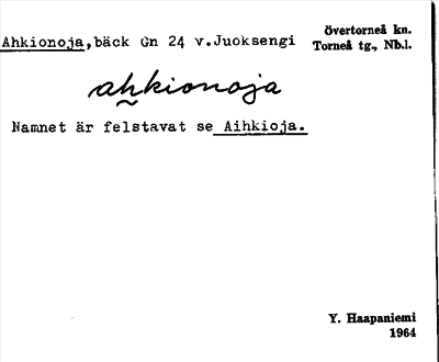 Bild på arkivkortet för arkivposten Ahkionoja