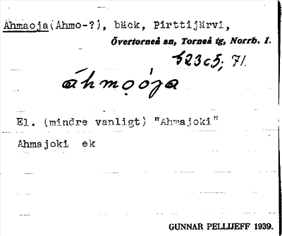 Bild på arkivkortet för arkivposten Ahmaoja (Ahmo-?)