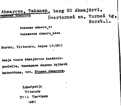 Bild på arkivkortet för arkivposten Ahmarova, Takanen