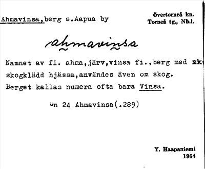 Bild på arkivkortet för arkivposten Ahmavinsa