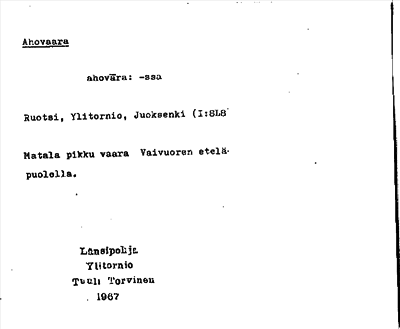 Bild på arkivkortet för arkivposten Ahovaara