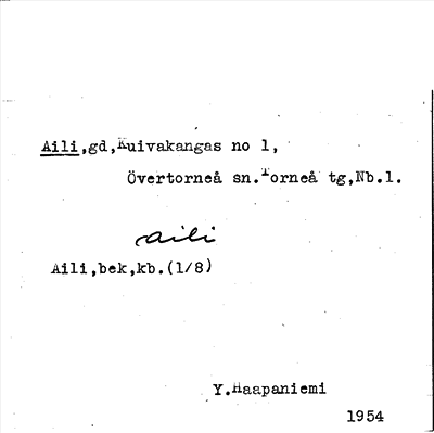 Bild på arkivkortet för arkivposten Aili