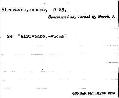 Bild på arkivkortet för arkivposten Airovaara,-vuoma, se Airivaara, -vuoma
