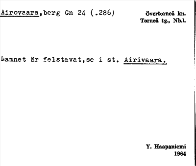 Bild på arkivkortet för arkivposten Airovaara
