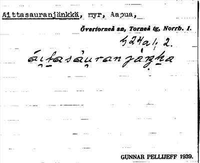 Bild på arkivkortet för arkivposten Aittasauranjänkkä