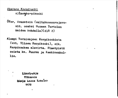 Bild på arkivkortet för arkivposten Alainen Korpikoski