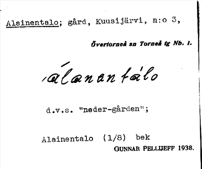 Bild på arkivkortet för arkivposten Alainentalo