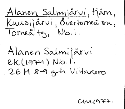 Bild på arkivkortet för arkivposten Alanen Salmijärvi