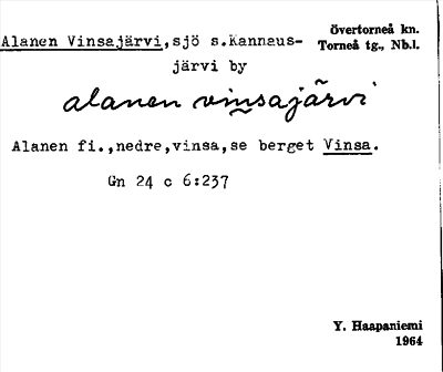 Bild på arkivkortet för arkivposten Alanen Vinsajärvi