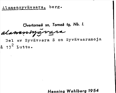Bild på arkivkortet för arkivposten Alanensyvävaara